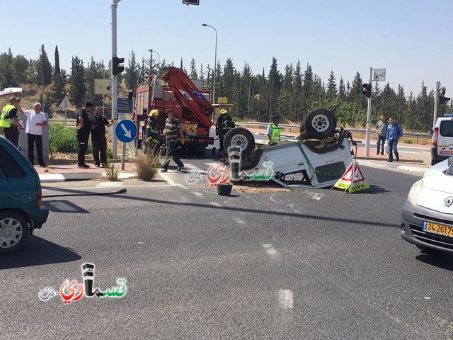 كفرقاسم : حادث طرق في مدخل البلدة واصابات بين المتوسطة والطفيفة في انقلاب احد المركبات